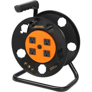 DEWENWILS Hand Retractable Orange 4 Outlet, 100ft Extension Cord Reel