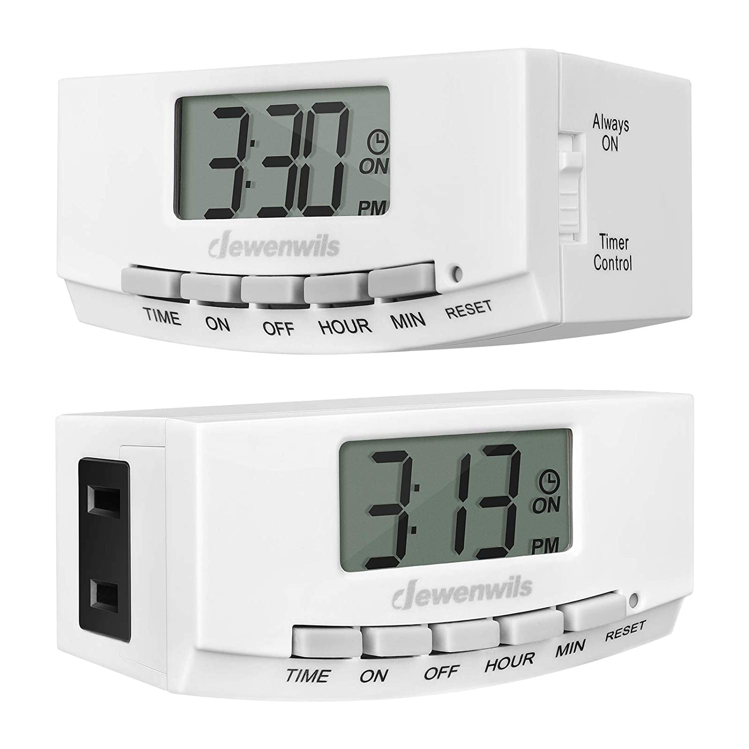  Clear Power Indoor Timer, 2 Grounded Outlet EZ Digital Timer  for Clamp, Grow Light, Aquarium, White, Grounded Plug,  2-Pack,DCIT-00022P-DC : Pet Supplies