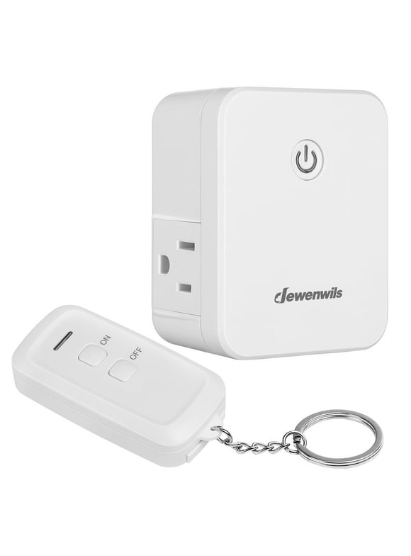 DEWENWILS Indoor Remote Control Outlet, Wireless Remote Light Switch with 2 Side Outlets, No Interference Remote Outlet Switch, 100ft RF Range, White