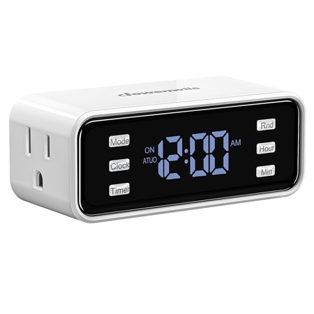 DEWENWILS Indoor Timer with 3 Programmable On/Off Settings, Daily Repeat, Random & Vacation Mode, Memory Backup – 125V 60Hz 15A Resistive / 8.3A Ballast / 1000W Tungsten, White (1 Pack)
