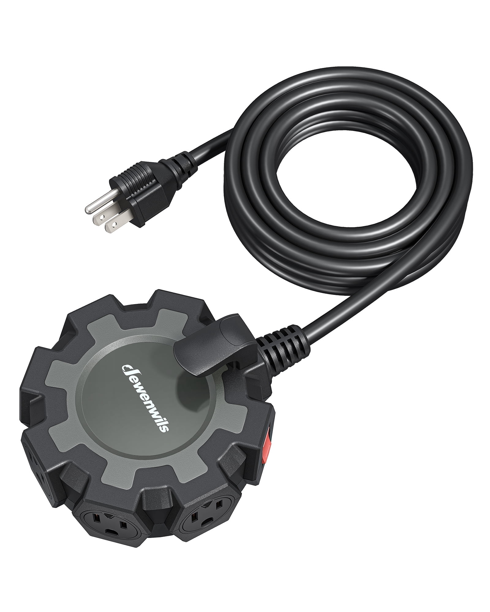 DEWENWILS Industrial Power Strip with 6-Outlet Power Hub, 15FT Heavy Duty Extension Cord for Garage, Workshop, SJTW 14/3 AWG, 15A Circuit Breaker, Swivel Safety Covers, Black, UL Listed