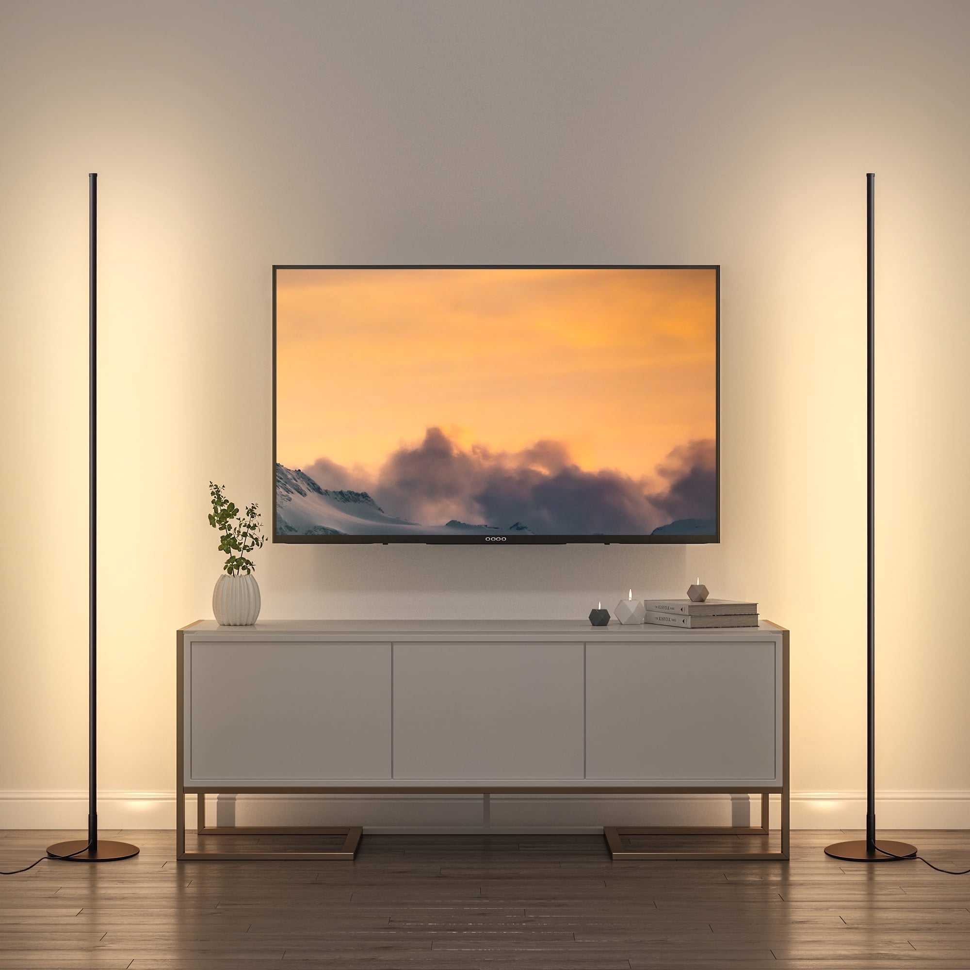 DEWENWILS LED Corner Floor Lamp Set of 2, Minimalist Dimmable Mood Lighting, 57.5 inch Standing Clearance Floor Lamps for Living Room, Bedroom, Office, 3000K, Black
