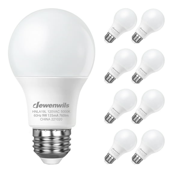 DEWENWILS LED Light Bulbs 60 Watt Daylight 5000K 9W E26 Medium Base, 760 Lumen Non-Dimmable 8 Pack