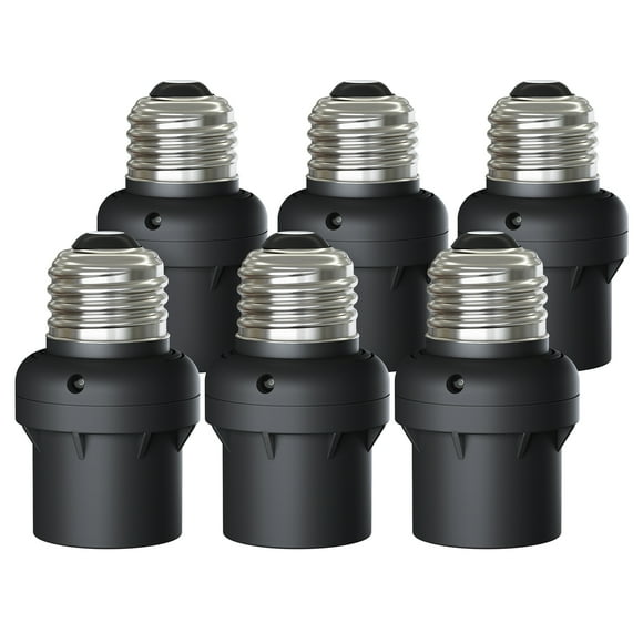 DEWENWILS Light Sensor Socket, Dusk to Dawn E26 E27 Light Bulb Sockets, 6 Pack, Black