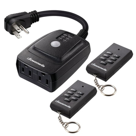 DEWENWILS Outdoor Light Sensor Timer with Remote, Waterproof, Plug in Timer Switch, 100FT Range Remote Control with 2 Grounded Outlets for Outdoor String Lights, With 2 Remotes