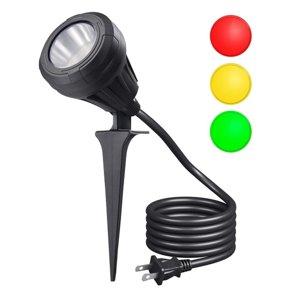 DEWENWILS Spotlight Outdoor, for garden yard, LED landscape light with 3 Color Lenses Waterproof Electric plug in Light projector 400 Lumen, 5 FT Power Cord