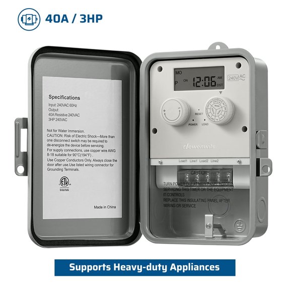DEWENWILS Outdoor Digital Pool Pump Timer, 3HP 40A 240VAC, 7-Day 12 ON/Off Programmable Timer Switch for Pool Pump, Water Heater, Pool Filter, Landscape Lights, Gray