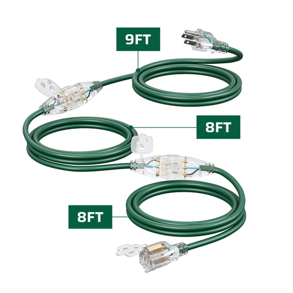 DEWENWILS Outdoor Extension Cord for Outside 25FT 16 AWG SJTW 3 Prong Outlets with Light and Safety Cover