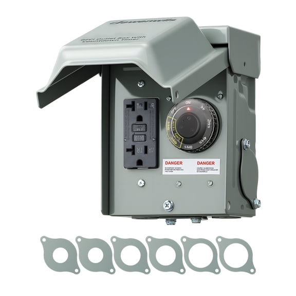 DEWENWILS Outdoor Outlet Box with 20 AMP WRTR GFCI Receptacles, Countdown Function & 4/8 Hrs Cycle, 125V/2500W, 1/2hp Rainproof 3R Enclosure, Outdoor Electrical Outlet Box for Decor, Yard