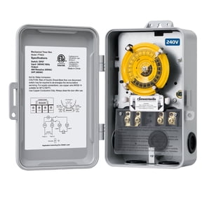DEWENWILS 24-Hour Mechanical Timer Switch - 240VAC DPST, 5HP 40A, Metal Enclosure, Heavy Duty, Manual Override, Weatherproof Metal Enclosure for Pool Pump Water Heater Lights Fans, Gray