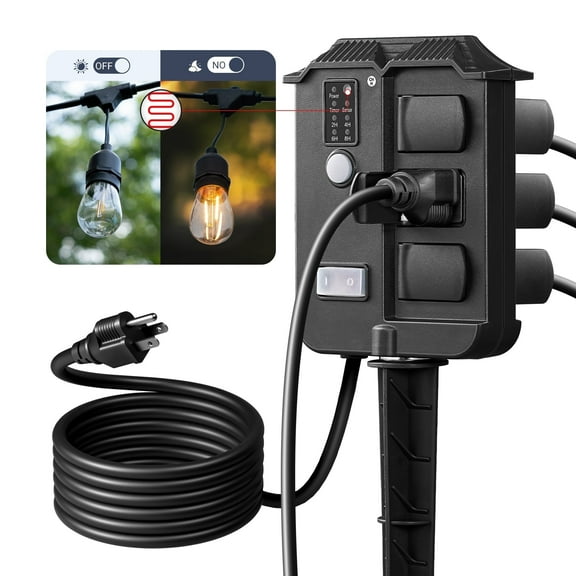 DEWENWILS Outdoor Power Stake Light Timer with 6 Grounded Outlets, 13A 1625W, 6FT Extension Cord, SJTW 16/3C, Dusk to Dawn Outdoor Timer for Lights, Yard, Garden, UL Listed
