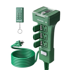 DEWENWILS Outdoor Power Stake Timer with Photocell,100FT Remote Control, 6 Grounded Outlets, 6FT Extension Cord, Dusk to Dawn Timer for Christmas Lights, Holiday Decoration, Garden Lights
