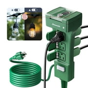 DEWENWILS Outdoor Power Stake Timer with Photocell, 6 Grounded Outlets, 6FT Extension Cord, Dusk to Dawn Timer for Christmas Lights, Halloween Decoration, Garden Lights