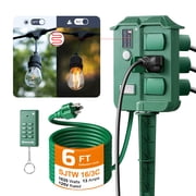 DEWENWILS Outdoor Power Stake Timer with Remote, 6 Grounded Outlets, 6FT Extension Cord, Photocell Dusk to Dawn Timer for Christmas Lights, Outdoor Decoration, 