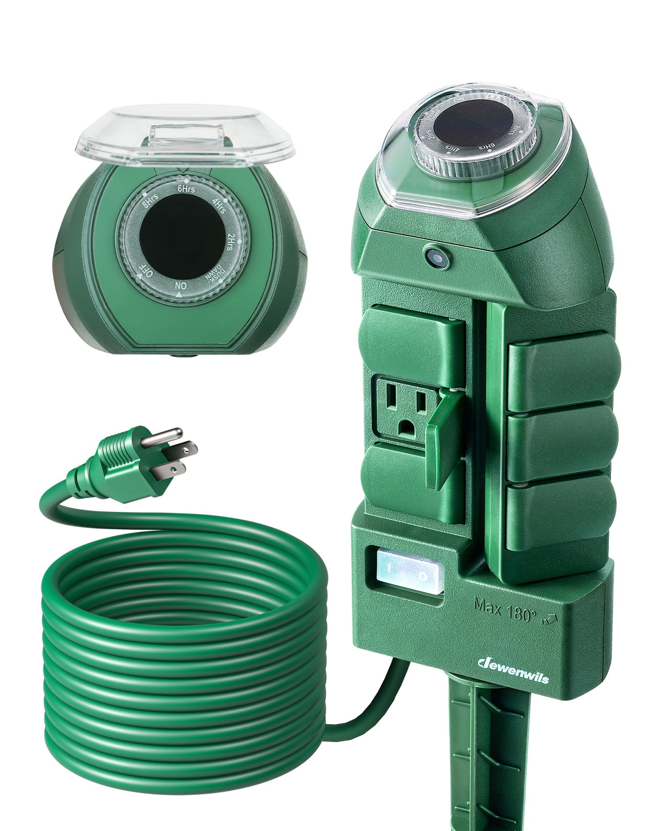 Green Outdoor Power Stake Timer with Photocell and 10ft Cord