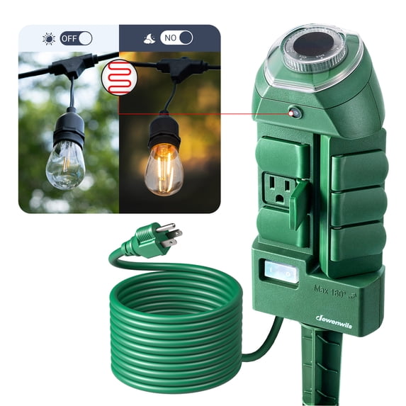 DEWENWILS Outdoor Power Stake Timers with Photocell, 6 Grounded Outlets, 10FT Extension Cord, Dusk to Dawn for Christmas Lights, Outdoor Decoration, 1875W/15A, UL Listed