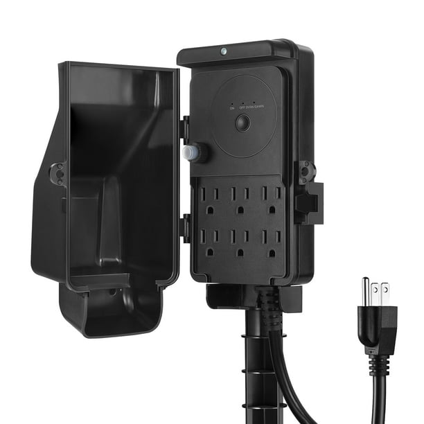 DEWENWILS Outdoor Power Strip Yard Stake Timer with Photocell, 6FT
