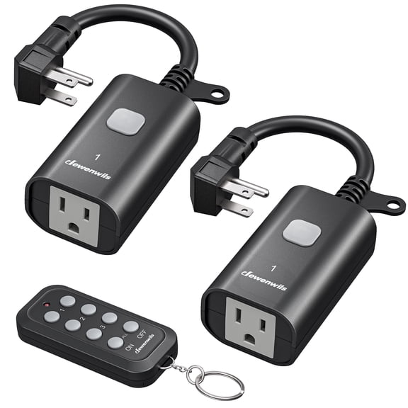 DEWENWILS Outdoor Remote Control Outlet, 15A 1875W Heavy Duty, 100FT Range , 14AWG SJTW Cord, Nickel-Plated Copper, Master ON/OFF Button, Black
