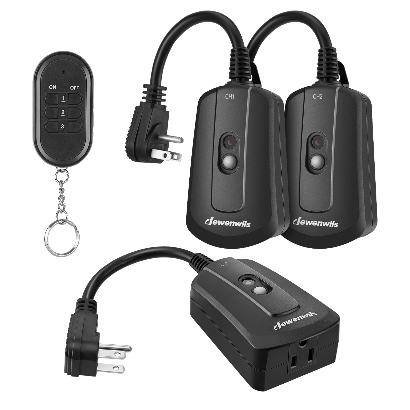 HBN Outdoor Indoor Wireless Remote Control Dual 3-Prong Outlet Black