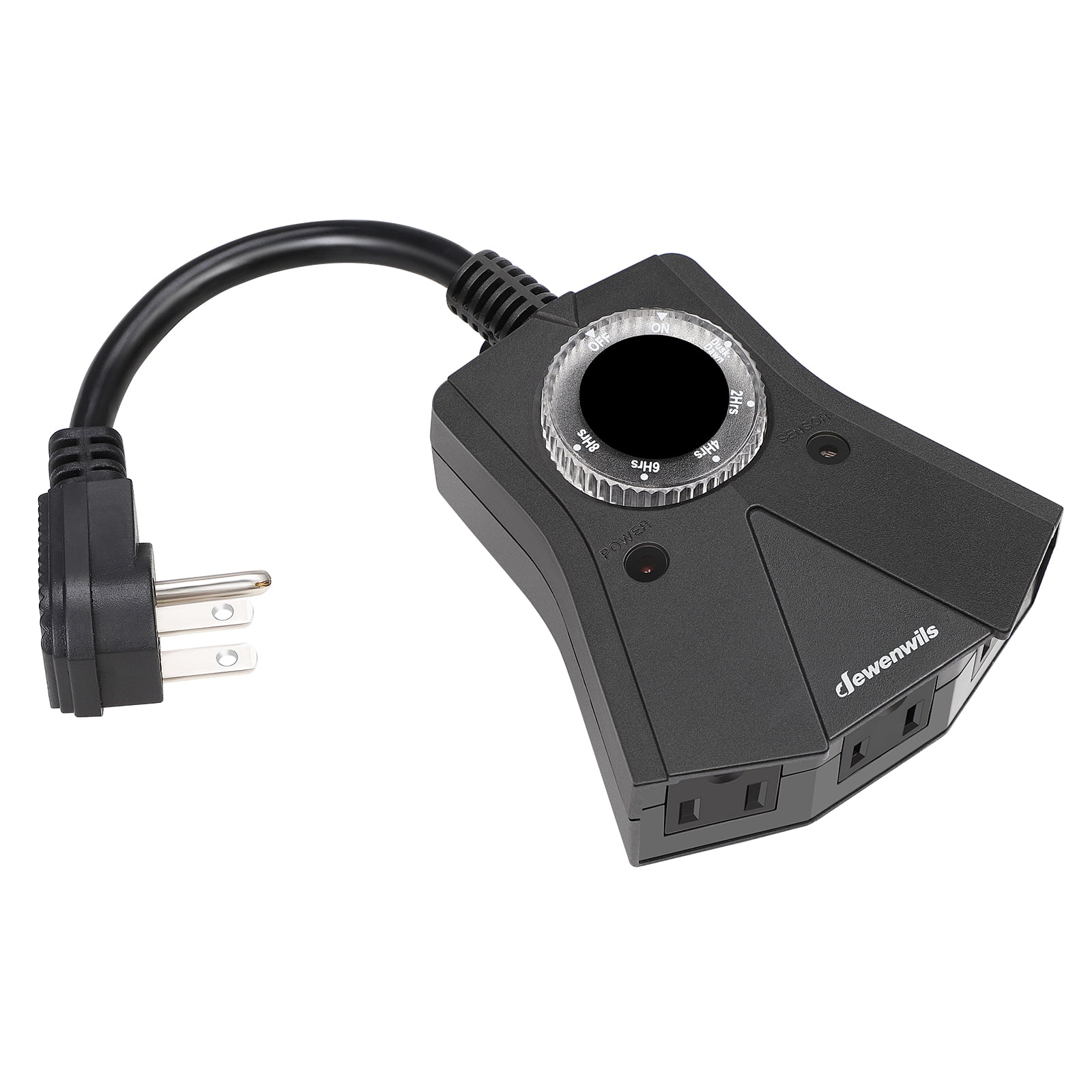 Black Waterproof Outdoor Timer with 3 Outlets and Dusk to Dawn Function