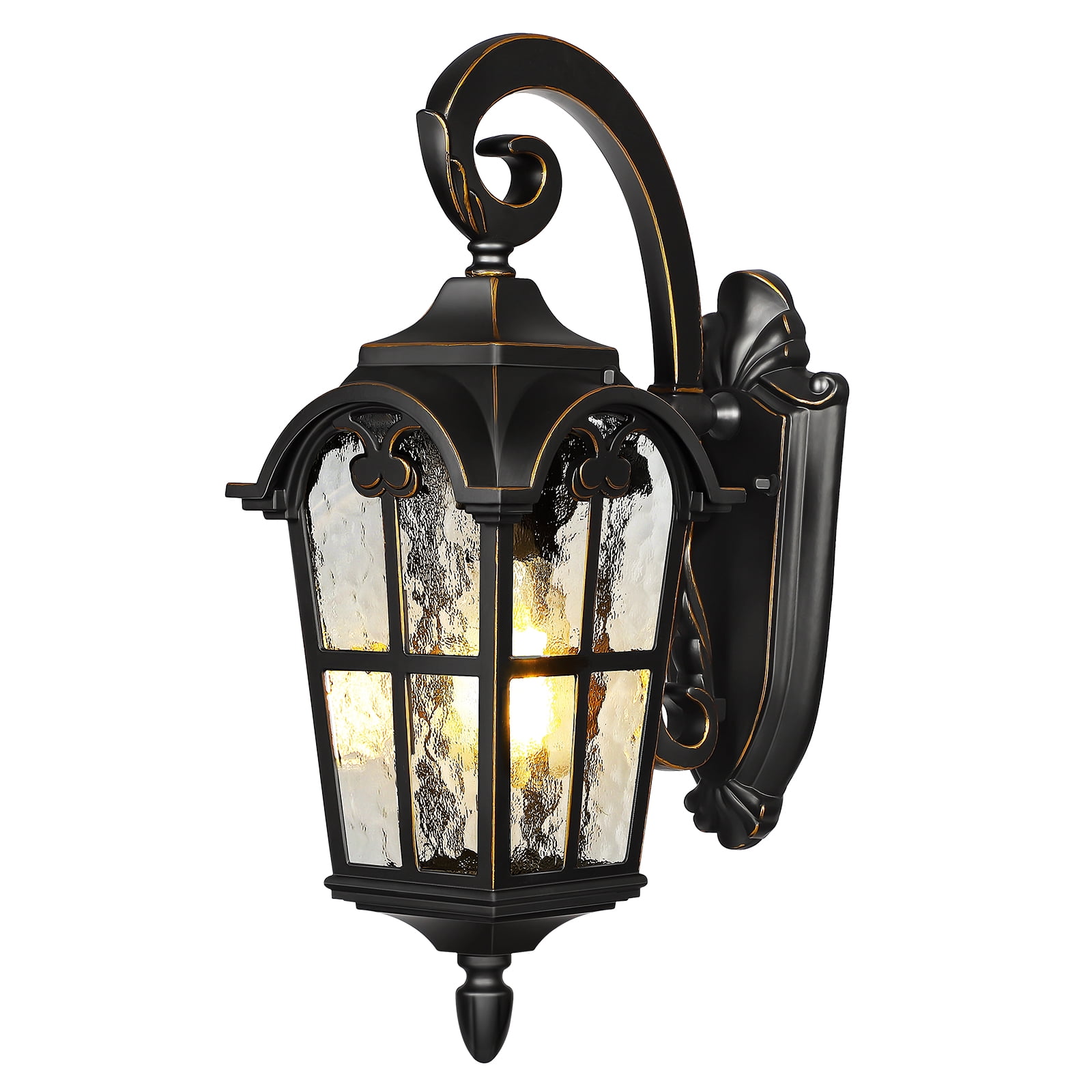 DEWENWILS Outdoor Wall Light Fixtures Outside Wall Sconce, Black Roman 17.7" H Exterior Wall Lantern, Anti-Rust & Waterproof, Water Ripple Glass, Wall Mount Porch Light for House, Garage, A19 bulbs