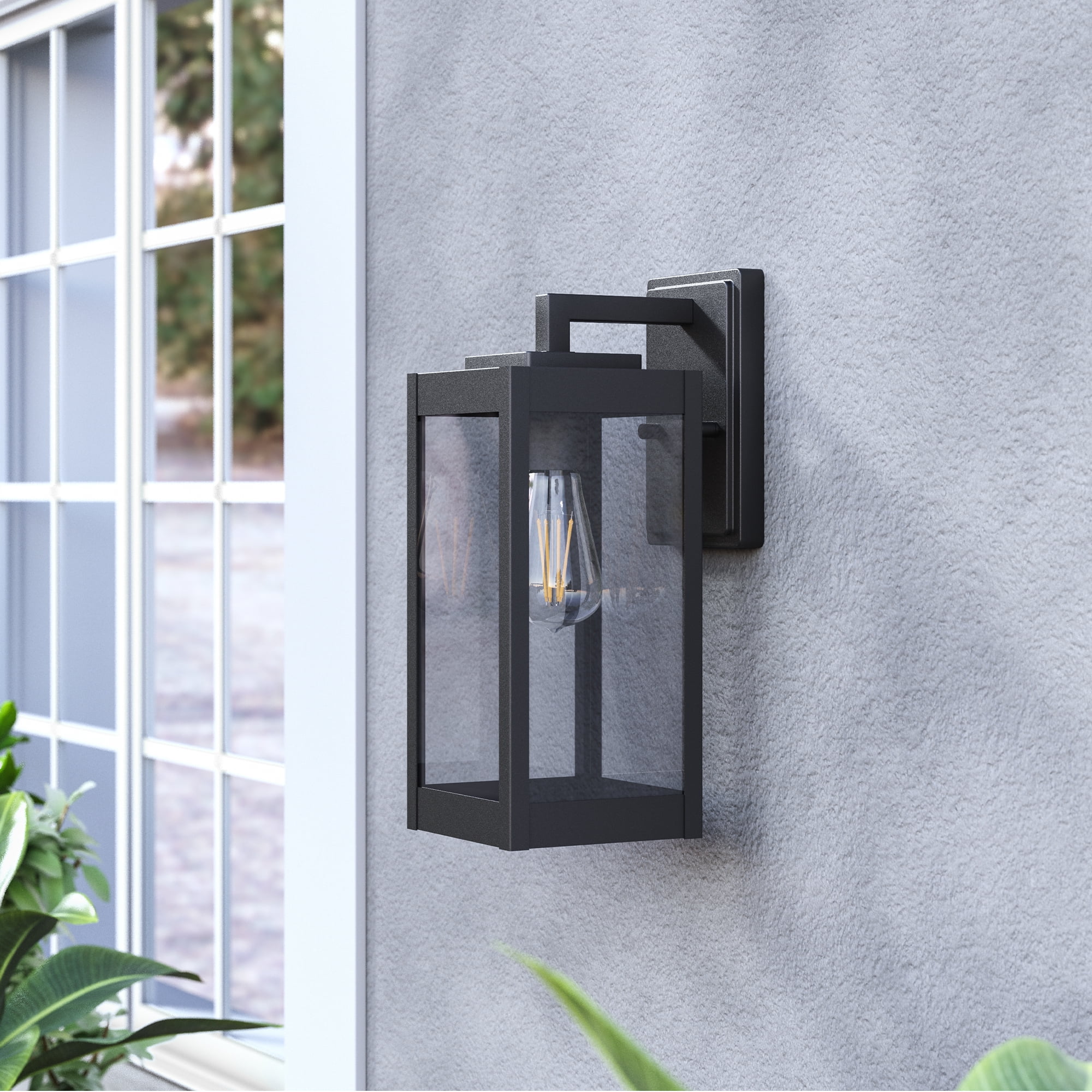 DEWENWILS Outdoor Wall Lights Fixture Modern Porch Light Wall Lantern with  Clear Glass Shade Matte Black Weatherproof sconce E26 Base