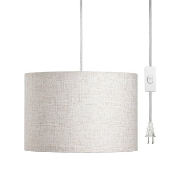 DEWENWILS Plug-in Pendant Hanging Light with 15FT Power Cord Beige Linen Shade for Bedroom, Kitchen, Living Room, Dining Table