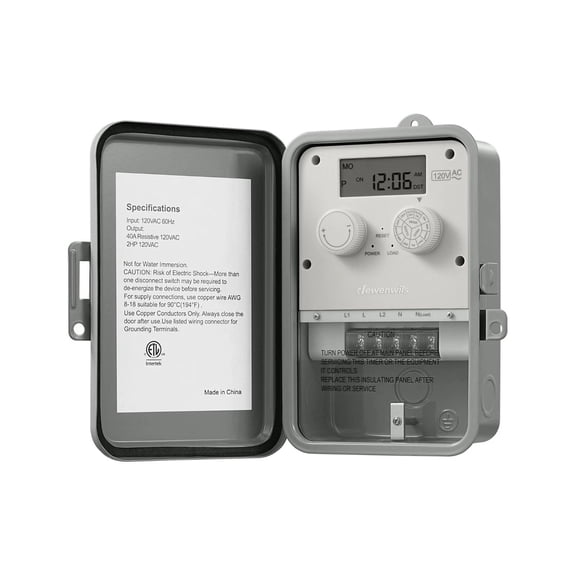 DEWENWILS Pool Timer, Outdoor Digital Timer Box, 2HP 40A 120VAC, 7-Day 12 ON/Off