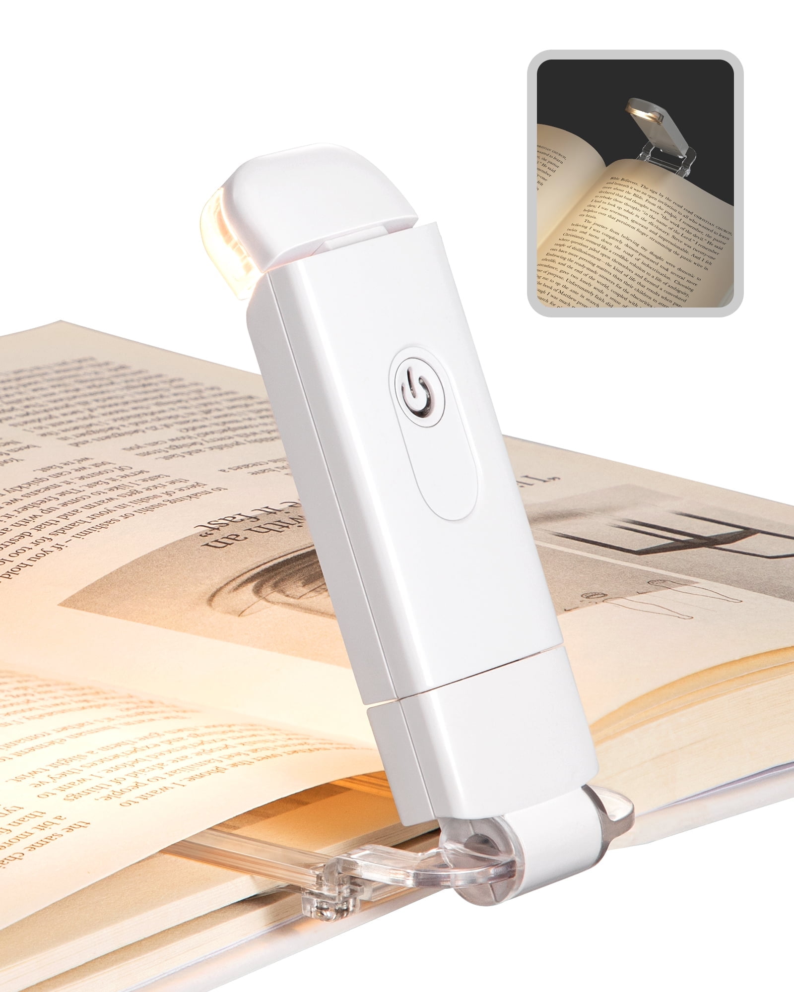 White Adjustable LED Clip-On Book Light with USB Rechargeable Battery