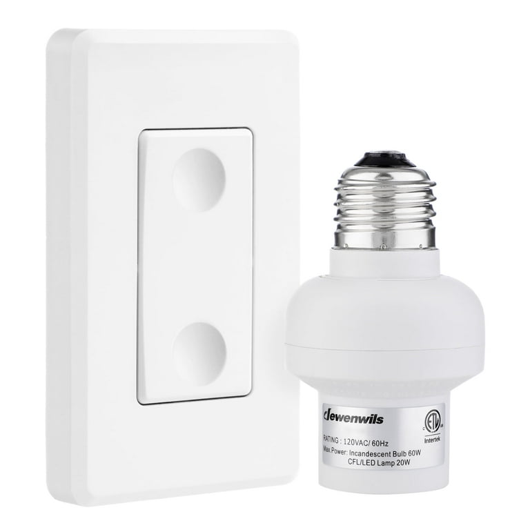 DEWENWILS Remote Control Light Bulb Socket, Wireless Light Switch for Pull  Chain Light Fixture, E26 E27 Bulb Base, No Wiring, ETL Listed(1 Wall