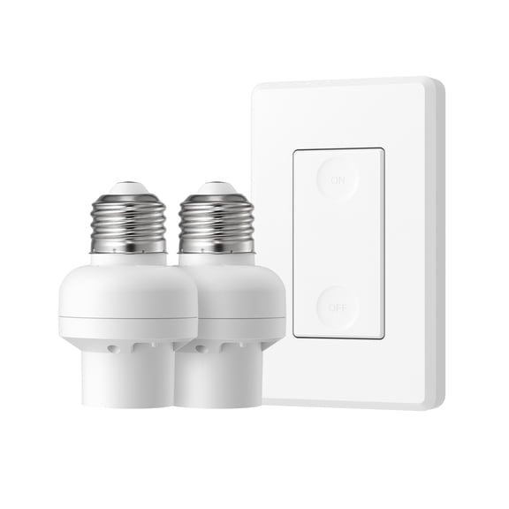 DEWENWILS Remote Control Light Bulb Socket E26 E27 Bulb Base, for Christmas Wireless Light Switch for Pull Chain Light Fixture, No Wiring, ETL Listed(1 Wall Mounted Switch+2 Socket)