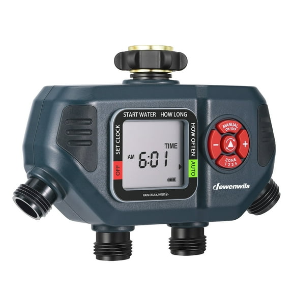 DEWENWILS Sprinkler Timer 4 Zone, Water Hose Timer for Garden with Rain Delay/Manual/Auto Irrigation, Programmable