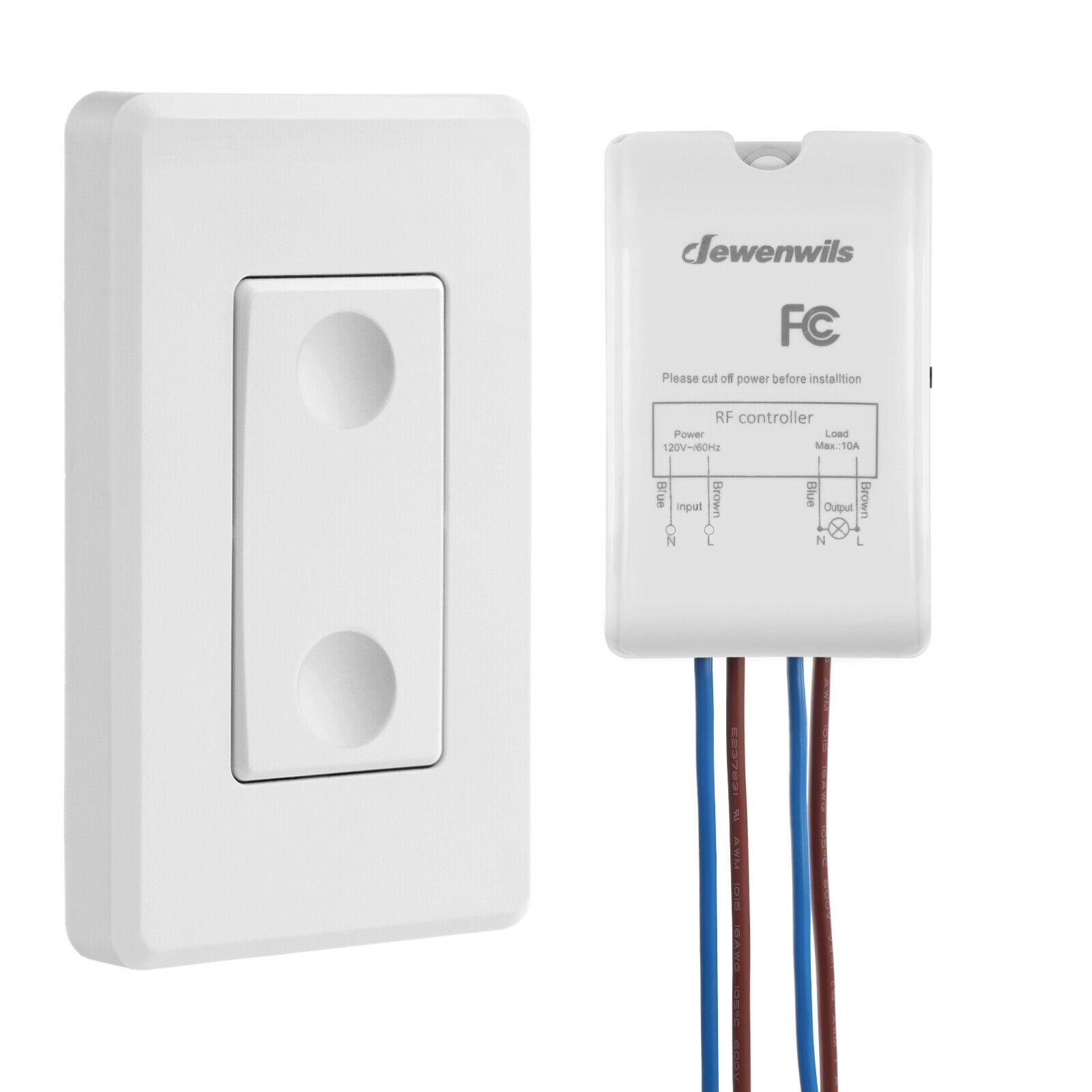 DEWENWILS Wireless Light Switch and Receiver Kit, 100 Ft RF Range, Remote  Control Wall Switch for Ceiling Lights, Fans, Lamps 