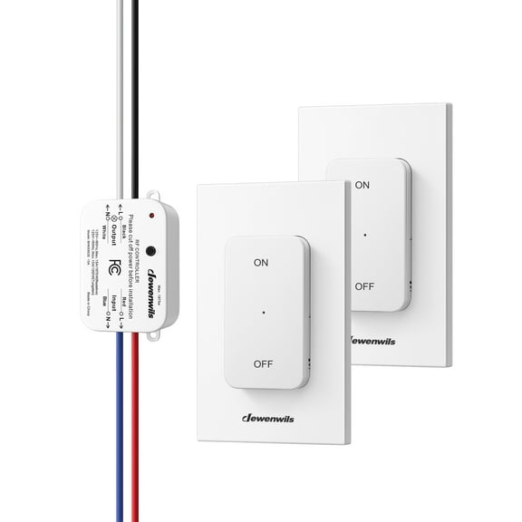 DEWENWILS Wireless Remote Light Switch 15A High Power, No in-Wall Wiring, 100FT Range, Magnetic Wall Switches for Lamps, Fan, Lighting Fixture, Programmable, 2 Remotes