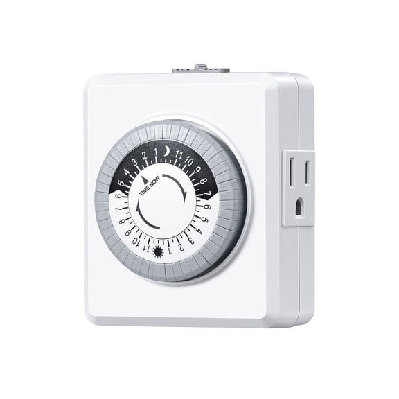 DEWENWILS Mechanical Timer, Indoor Timer for Electrical Outlets, 30-Minute Intervals, Dual 3 Prong Outlets, 125V 15A for Christmas Lights, Room Lights, ETL Listed, 1 Pack