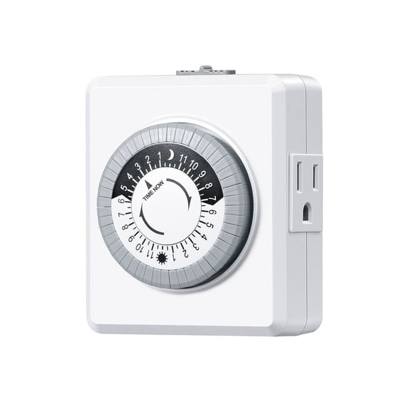 DEWENWILS Mechanical Timer, Indoor Timer for Halloween and Christmas Electrical Outlets, 30-Minute Intervals, Dual 3 Prong Outlets, 125V 15A for Christmas Lights, Room Lights, ETL Listed, 1 Pack