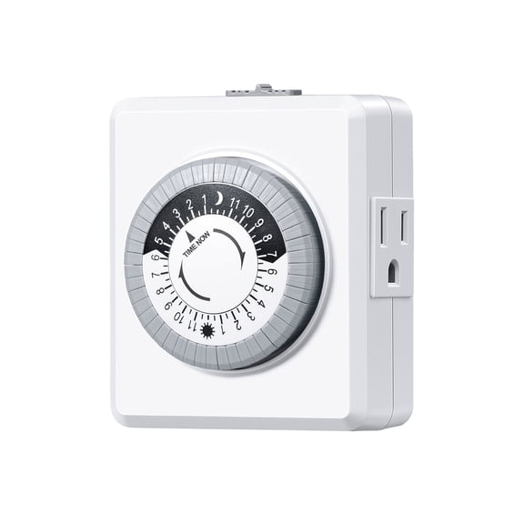 DEWENWILS Mechanical Timer, Indoor Timer for Electrical Outlets, 30-Minute Intervals, Dual 3 Prong Outlets, 125V 15A for Christmas Lights, Room Lights, ETL Listed, 1 Pack