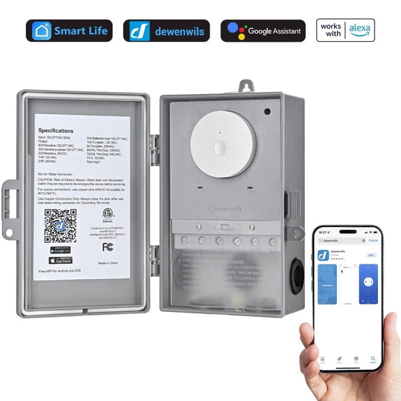DEWENWILS WiFi Pool Pump Timer, 3 Timing Modes (Programmable/Random/Countdown), 15 ON/OFF Settings, Remote & Voice Control (Alexa/Google), 40A Heavy Duty Weatherproof, Wall-Mount, 2.4GHz WiFi