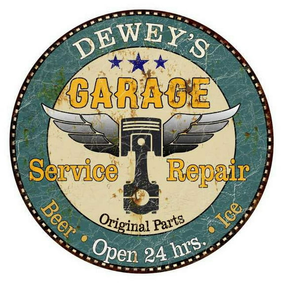 DEWEY'S Garage 12" Round Metal Sign Man Cave Home Wall Décor 200120027155