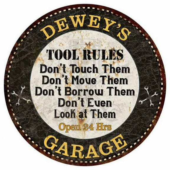 DEWEY'S Garage Rules 14" Round Metal Sign Garage Bar Wall Decor 100140013153