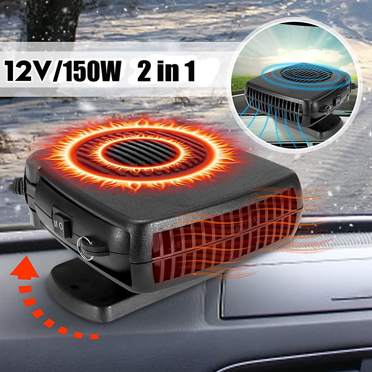 DEWIN 150W 12V Portable Car Heater Fan, Vehicle Dash Battery Powered ...