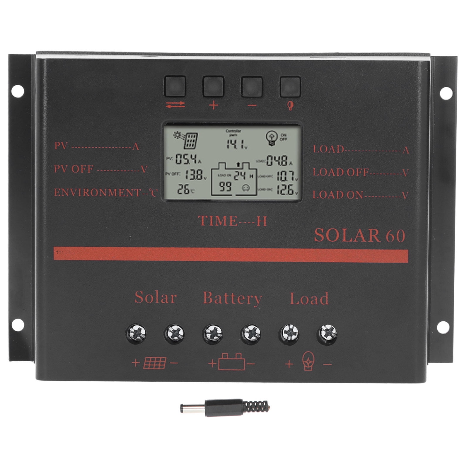 DEWIN Controlador de Carga Solar, Controlador de Carga Solar PWM 60A Controlador de regulador de Panel Solar DC12V/24V