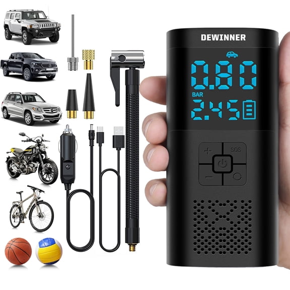 DEWINNER Tire Inflator Portable Air Compressor -150 PSI Cordless Tire Pump with Pressure Gauge, 6000 mAh Battery,LCD Display,2X Faster Inflation,Electric Air Pump for Car Tires,Motorcycle,Bike,Balls