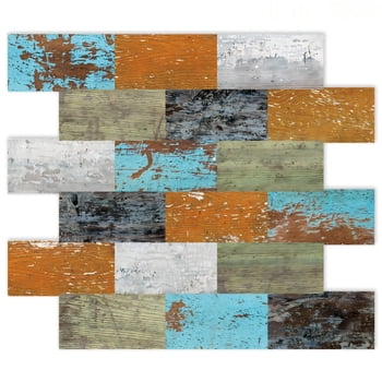 DEWOO 10-Sheet Peel and Stick Backsplash Wall Tile Self Adhesive, Stickon Tile for Kitchen Backplash, Bathroom Vanities, Fireplace Decor, Laundry Table, Stair Decals in Multicolor Woodgrain