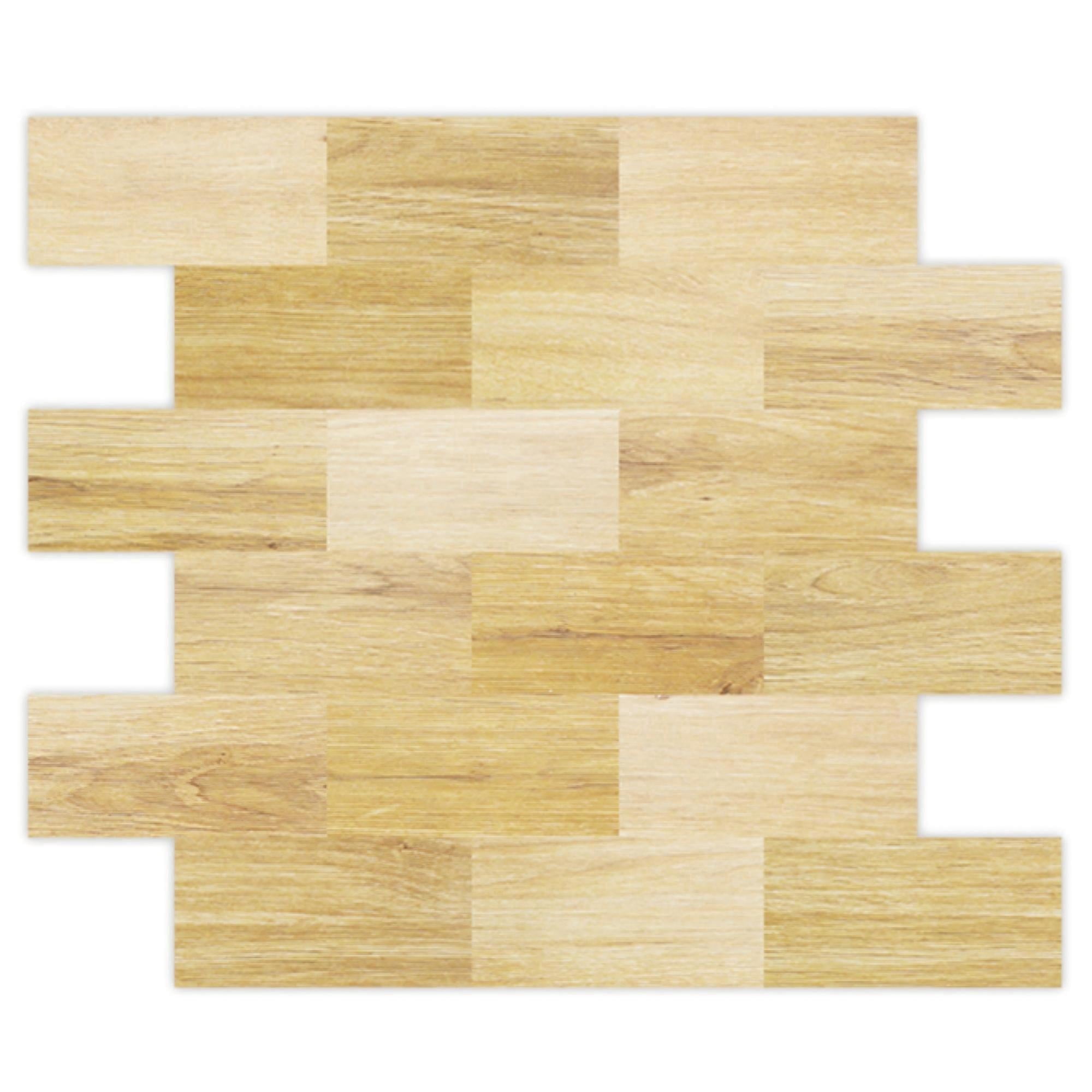 DEWOO 10-Sheet Peel and Stick Backsplash Wall Tile Self Adhesive, Stickon Tile for Kitchen Backplash, Bathroom Vanities, Fireplace Decor, Laundry Table, Stair Decals in Yellow Woodgrain