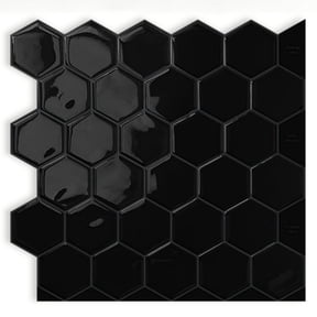 DEWOO 10-Sheet Hexagon Peel and Stick Backsplash for Kitchen,Premium 3D Self Adhesive Wall Tiles, Large Stick on Tiles for Kitchen, Bathroom, Car Camper(Black,12"×12")