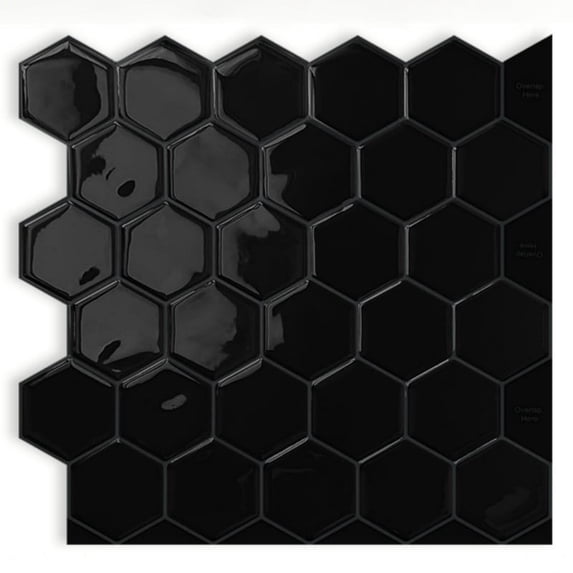DEWOO 10-Sheet Hexagon Peel and Stick Backsplash for Kitchen,Premium 3D Self Adhesive Wall Tiles, Large Stick on Tiles for Kitchen, Bathroom, Car Camper(Black,12"×12")