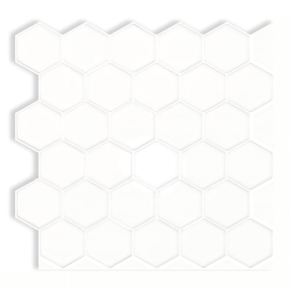 DEWOO 10-Sheet Hexagon Peel and Stick Backsplash for Kitchen,Premium 3D Self Adhesive Wall Tiles, Large Stick on Tiles for Kitchen, Bathroom, Car Camper(White,12"×12")