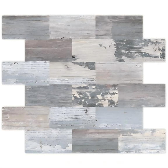 DEWOO 10-Sheet Peel and Stick Backsplash Wall Tile Self Adhesive, Stickon Tile for Kitchen Backplash, Bathroom Vanities, Fireplace Decor, Laundry Table, Stair Decals in Spruce Grey Rustic