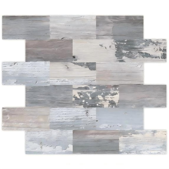 DEWOO 10-Sheet Peel and Stick Backsplash Wall Tile Self Adhesive, Stickon Tile for Kitchen Backplash, Bathroom Vanities, Fireplace Decor, Laundry Table, Stair Decals in Spruce Grey Rustic
